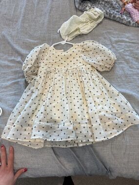 NORALEE Ivory Puff-Sleeve Floral Dot Girls' Dress